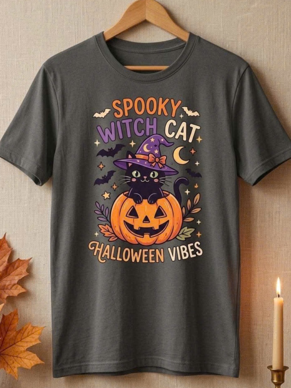 Comfort Colors Halloween 'Spooky Witch Cat' Graphic Tee, Retro Halloween Shirts